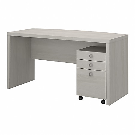 Office by Kathy Ireland® Echo 60"W Bow-Front Computer Desk With Mobile File Cabinet, Gray Sand, Standard Delivery