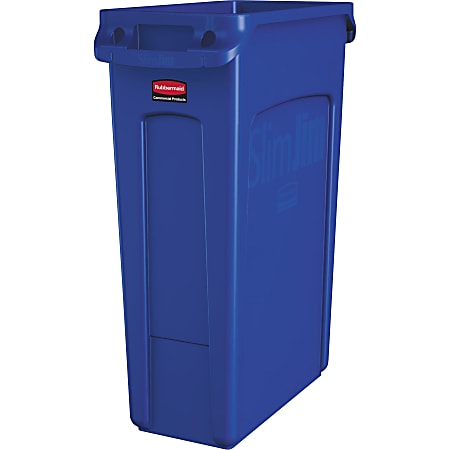 Rubbermaid Commercial Slim Jim Vented Container - 23 gal Capacity - Durable, Vented, Handle, Recyclable - 30" Height x 22" Width x 11" Depth - Blue - 4 / Carton