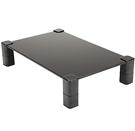 Mind Reader 4-Leg Glass Monitor Riser, 4-1/4"H x 15-1/4"W x 10"D, Black 