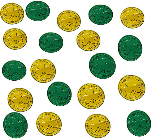 Amscan 395542 St. Patrick's Day Coin Table Sprinkles, Gold/Green, Pack Of 300 Pieces