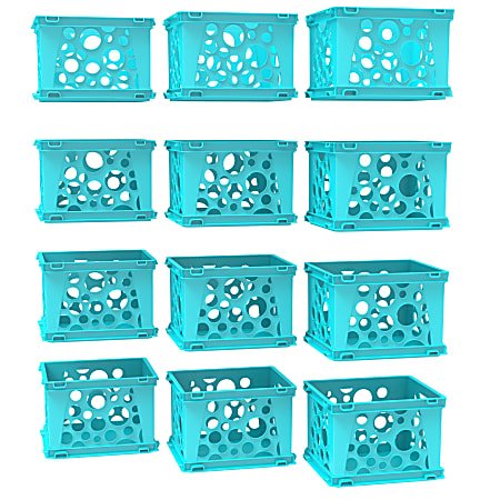 Storex Mini Crates, 6”H x 7-3/4”W x 9”D, Teal, Pack Of 12 Crates