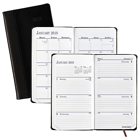 AT-A-GLANCE® Fine Diary® Weekly/Monthly Pocket Diary, 3 1/8" x 6", Assorted Colors, January to December 2018 (740200-18)
