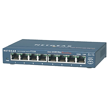NETGEAR 8-Port 10/100 Desktop ProSAFE Switch, FS108 - 8 x 10/100Base-TX