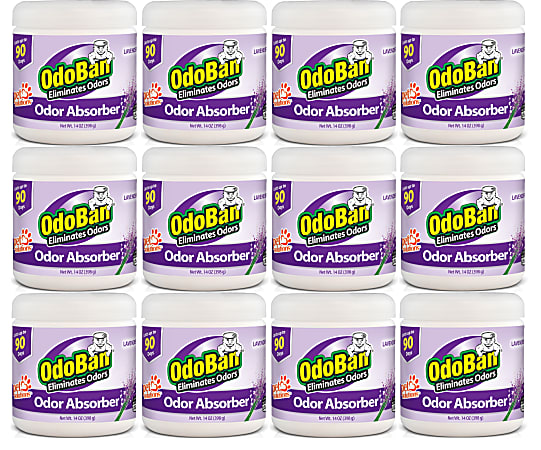 OdoBan Solid Odor Absorber Jars, Lavender Scent, 14 Oz, Pack Of 12 Jars