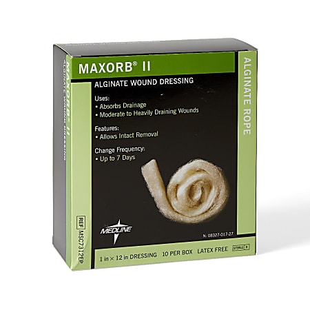 Medline Maxorb II Alginate Dressings, 1" x 12", Tan, Pack Of 10