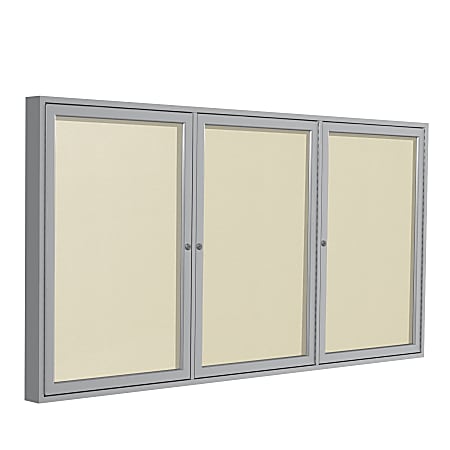 Ghent 3-Door Enclosed Vinyl Bulletin Board, 48” x 96”, Aluminum Frame, Ivory
