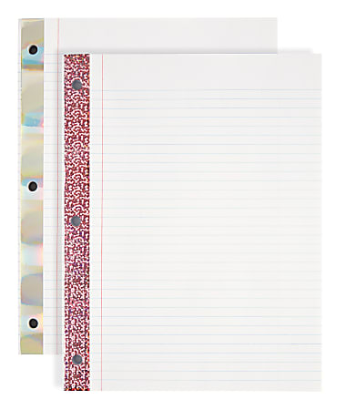 Office Depot® Brand Notebook Filler Paper, Reinforced, College-Ruled, 8" x 10 1/2", 3-Hole Punched, White, Pack Of 100 Sheets