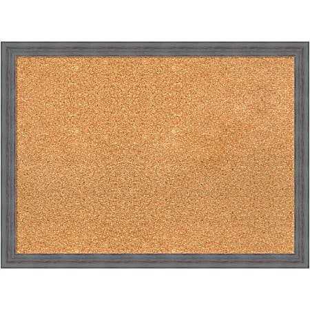 Amanti Art Dixie Non-Magnetic Cork Bulletin Board, 30" x 22", Natural, Blue Gray Wood Frame