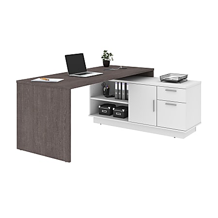 Bestar Equinox 72"W L-Shaped Corner Desk, Bark Gray/White