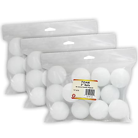 Hygloss® Craft Foam Balls, 2 Inch, White, 12 Balls Per Pack, Set Of 3 Packs