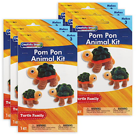 Creativity Street Pom Pom Animal Kits, Turtle Family, 3 Animals Per Kit, Set Of 6 Kits