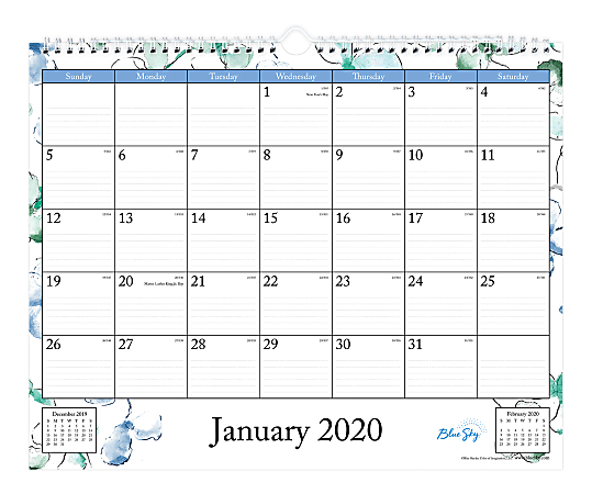 Blue Sky Monthly Wall Calendar 15 x 12 Lindley January To December 2020