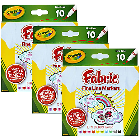 Crayola Fine Line Fabric Markers Assorted Colors 10 Markers Per Box Set Of  3 Boxes - Office Depot