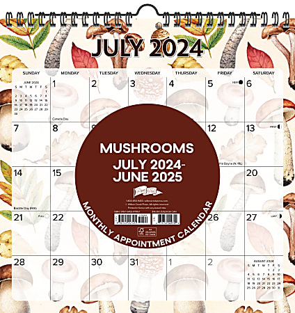 2025 Willow Creek Press Spiral Art Monthly Wall Calendar, 12" x 12", Mushrooms, January To December, 47491
