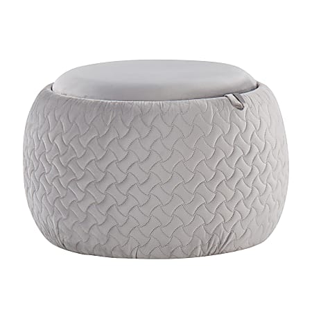 LumiSource Tray Pouf Contemporary Ottoman, 13-3/4"H x 21-1/2"W x 21-1/2"D, Silver/Natural