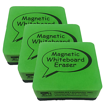 Charles Leonard Dry-Erase Whiteboard Magnetic Erasers, 2" x 2", Green/Black, 12 Erasers Per Pack, Set Of 3 Packs
