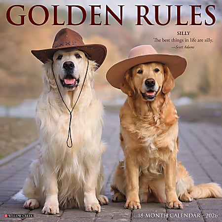 2026 Willow Creek Press Animals Monthly Wall Calendar, 12" x 12", Golden Rules, January To December, 51290
