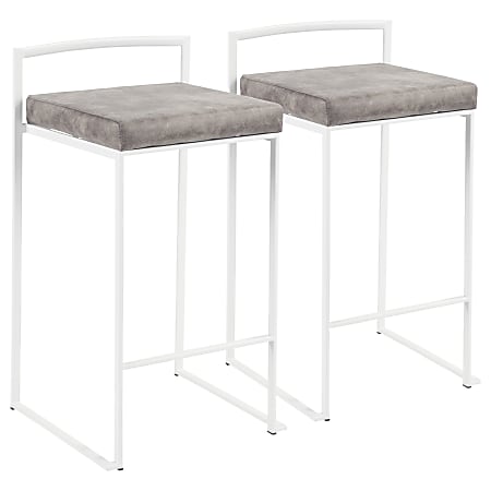 LumiSource Fuji Stacker Contemporary Counter Stools, Stone Cowboy Seat/White Frame, Set of 2 Stools