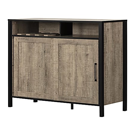 South Shore Munich 46"W Buffet With Sliding Door, Weathered Oak/Matte Black