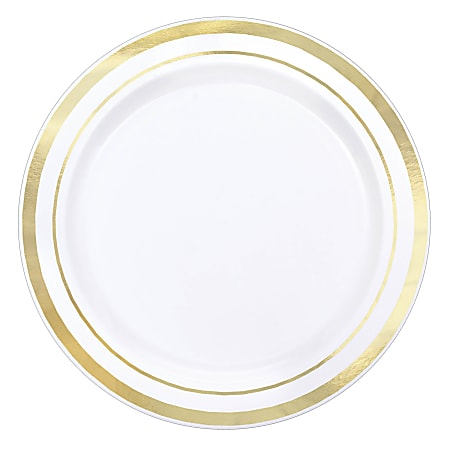 Amscan Trimmed Premium Plastic Plates, 6-1/4", Gold, Pack