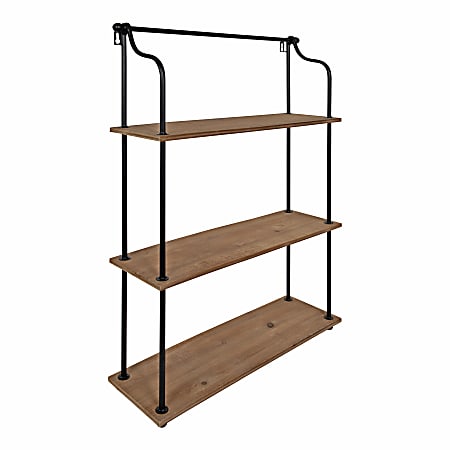 Kate and Laurel Walters Wood and Metal 3-Tier Shelves, 32-5/16”H x 20-1/2”W x 6-5/16”D, Brown/Black, Set Of 3 Shelves