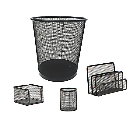 Mind Reader Desktop Organizer Storage Set, Metal Mesh, 10-1/4"L x 10-1/2"W x 11"H, 4 Pcs., Black