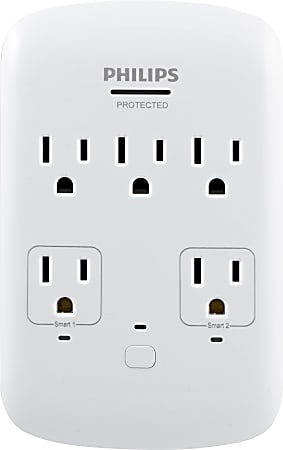 Philips 5-Outlet Wi-Fi Surge Protector Tap, 2 Independent Wi-Fi Outlets, White, SPP3461WF/37