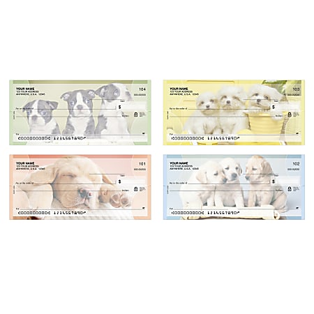 Personal Wallet Checks, 6" x 2 3/4", Singles, Puppy Love, Box Of 150
