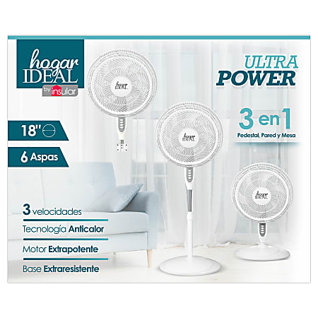Hogar Ideal 3-in-1 Ultra Power 18” Blade Fan, 51” x 15”, White