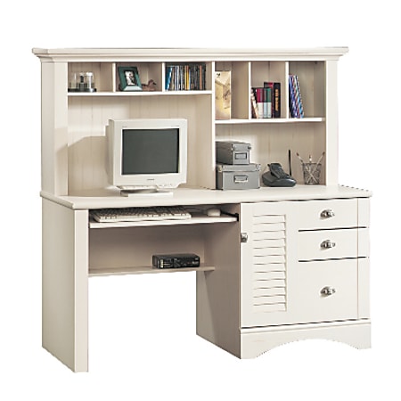 Sauder® Harbor View 63"W Computer Desk With Hutch, Antiqued White