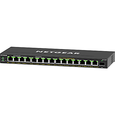 Netgear 16-Port High-Power PoE+ Gigabit Ethernet Plus Switch (231W) with 1 SFP Port - 15 Ports - Manageable - GS316EPP100NAS