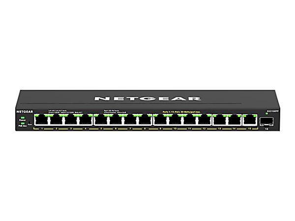 Netgear 16-Port High-Power PoE+ Gigabit Ethernet Plus Switch (231W) with 1 SFP Port - 15 Ports - Manageable - GS316EPP100NAS