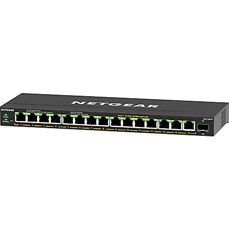 Netgear 16-Port High-Power PoE+ Gigabit Ethernet Plus Switch (231W) with 1 SFP Port - 15 Ports - Manageable - 3 Layer Supported - Modular - 1 SFP Slots - 231 W PoE Budget - Twisted Pair - PoE Ports