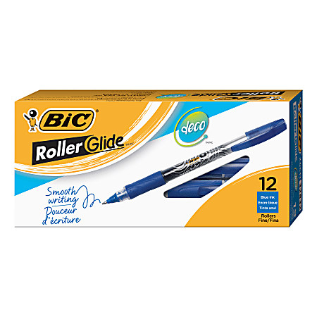BIC® Z4 Plus Rollerball Pens, Bold Point, 0.7 mm, Gray Barrel, Blue Ink, Pack Of 12 Pens