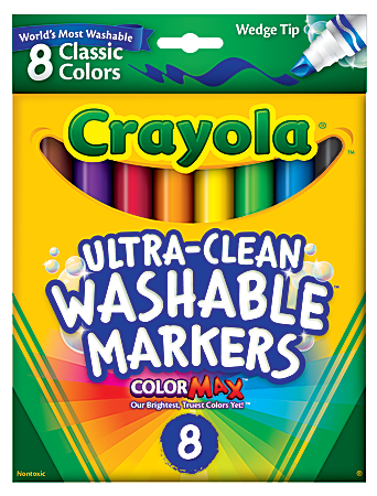 Crayola® Washable Wedge Tip Markers, Assorted Colors, Box Of 8