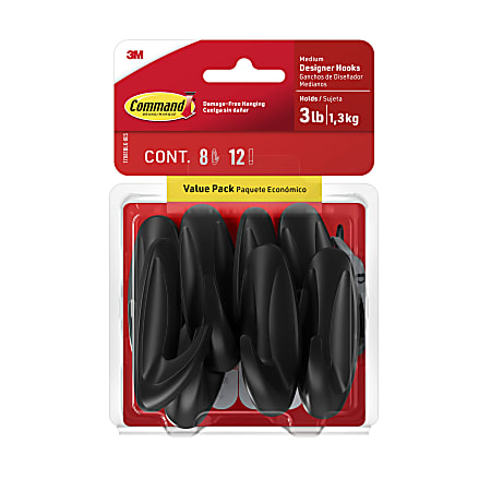 Command™ Medium Designer Hooks, 8 Command Hooks, 12 Strips, Damage Free Hanging Wall Hooks with Adhesive Strips, No Tools Wall Hooks