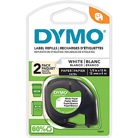 Dymo LetraTag Electronic Labelmaker Tape - 1/2" Width - Direct Thermal - White - Paper - 6 / Box - Easy Peel