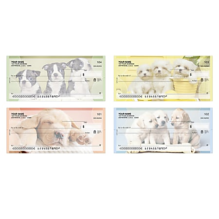 Personal Wallet Checks, 6" x 2 3/4", Duplicates, Puppy Love, Box Of 150