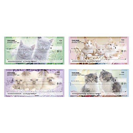 Personal Wallet Checks, 6" x 2 3/4", Duplicates, Purrfect, Box Of 150