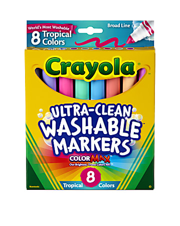 Crayola® Washable Markers, Broad Line, Assorted Tropical Colors, Box Of 8