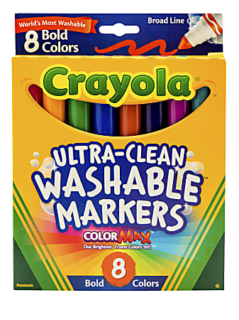 Crayola® Ultra-Clean Washable Color Markers, Broad Line, Assorted Bold Colors, Box Of 8