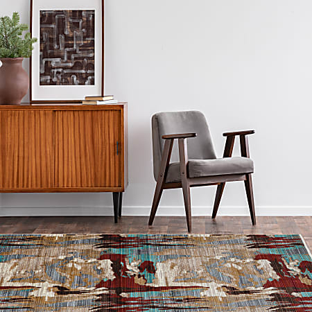 Linon Serene Area Rug 5 x 8 Cybele BeigeTeal - ODP Business Solutions