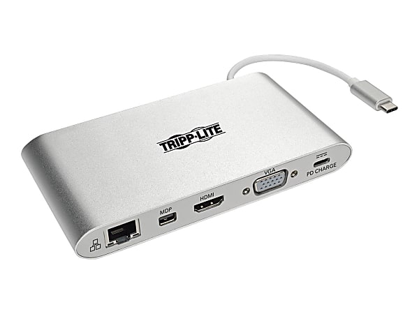 Tripp Lite USB-C Docking Station w/ USB-A , HDMI, VGA, mDP, Gbe, Memory Cards 3.5mm, USB C PD Charging 4K @ 30Hz - for Notebook/Tablet PC - USB Type C - 3 x USB Ports - 3 x USB 3.0 - Network (RJ-45) - HDMI - VGA - Mini DisplayPort - Microphone