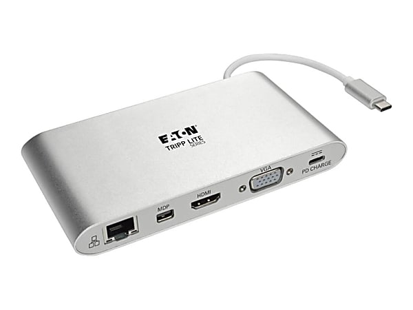 Tripp Lite by Eaton USB-C Dock Dual Display - 4K HDMI/mDP VGA USB 3.x (5Gbps) USB-A/C Hub GbE Memory Card 100W PD Charging - Docking Station for Notebook/Tablet PC - USB Type C - 3 x USB Ports - 3 x USB 3.0 - Network (RJ-45) - HDMI - VGA - Mini Displ