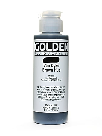Golden Fluid Acrylic Paint, 4 Oz, Historical Van Dyke Brown Hue