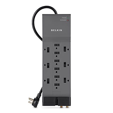 Belkin® Home/Office Series Surge Protector, 12 Outlets, Phone Line And Coaxial Protection, 8' Cord, 3780 Joules, Black