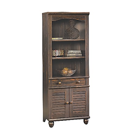 Sauder® Harbor View 73"H 5-Shelf Bookcase With Doors And Drawer, Antique Paint