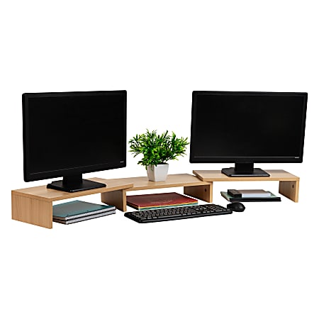Mind Reader Dual Monitor Stand, 4-3/4&rdquo;H x 9-1/4&rdquo;W x 51-1/4&rdquo;D, Brown