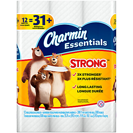 Charmin® Essentials® Strong 1-Ply Toilet Paper Giant Rolls, 300 Sheets Per Roll, Pack Of 12 Rolls