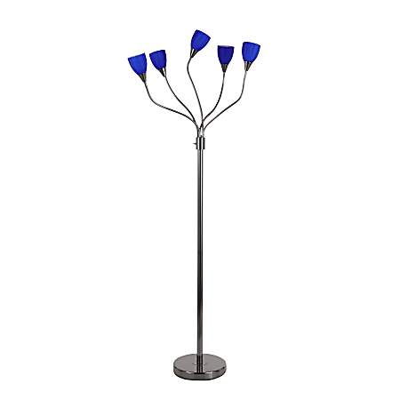 LumiSource Medusa Contemporary Floor Lamp, 71-3/4"H, Blue Shade/Black Base